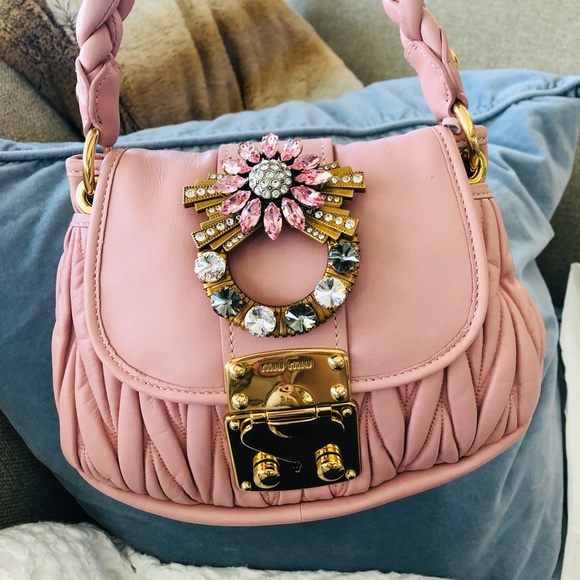 Prada Handbags - Miu Miu(Prada) Matelassé CrossbodyJEWELED Orchidea